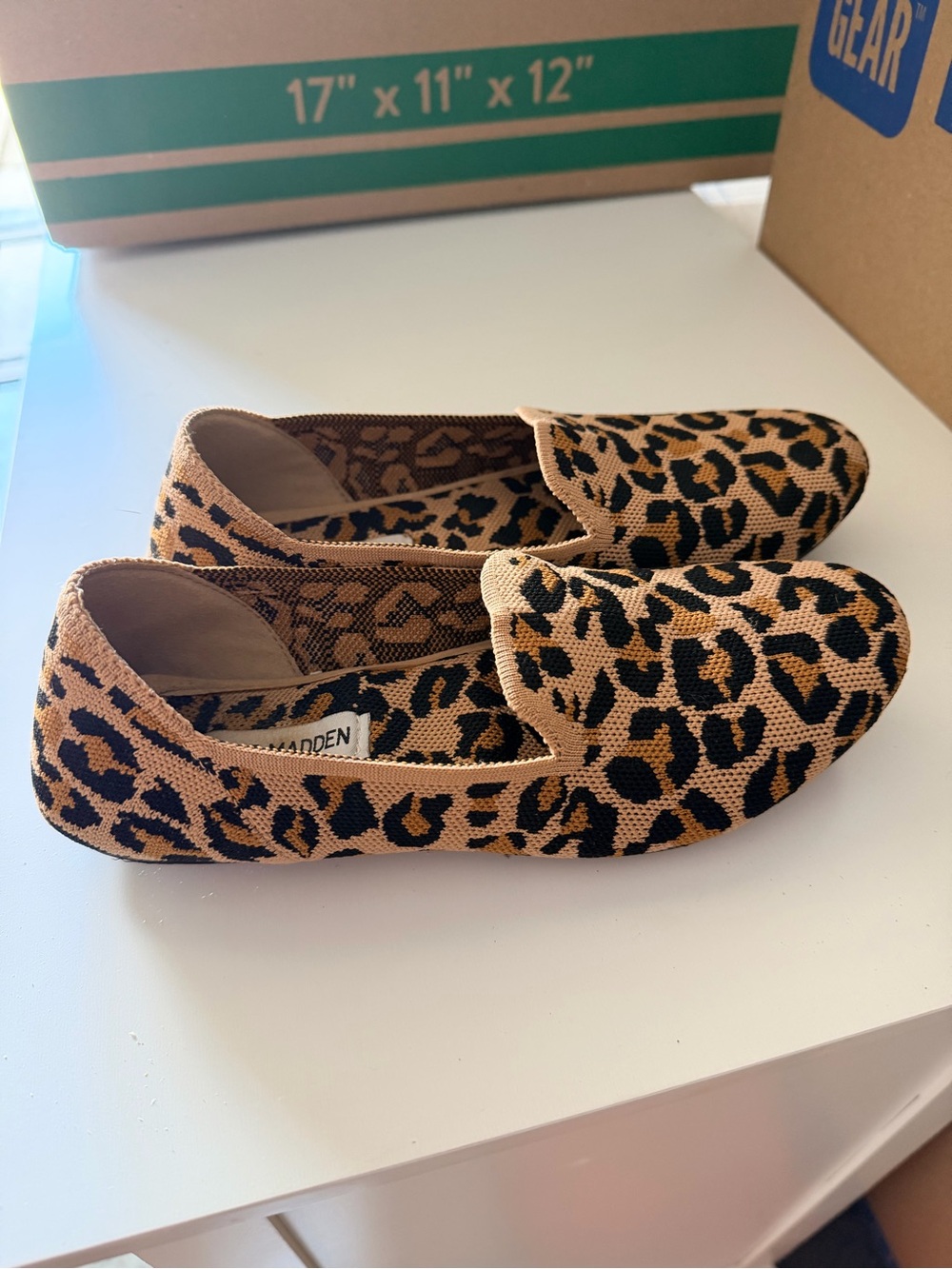 Steve Madden Leopard-Print Slip-On Flats in Tan and Black